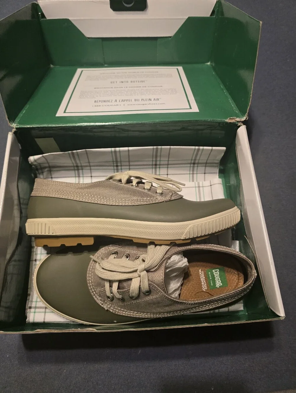 Cougar Olive Green Lace-Up Rain Sneakers